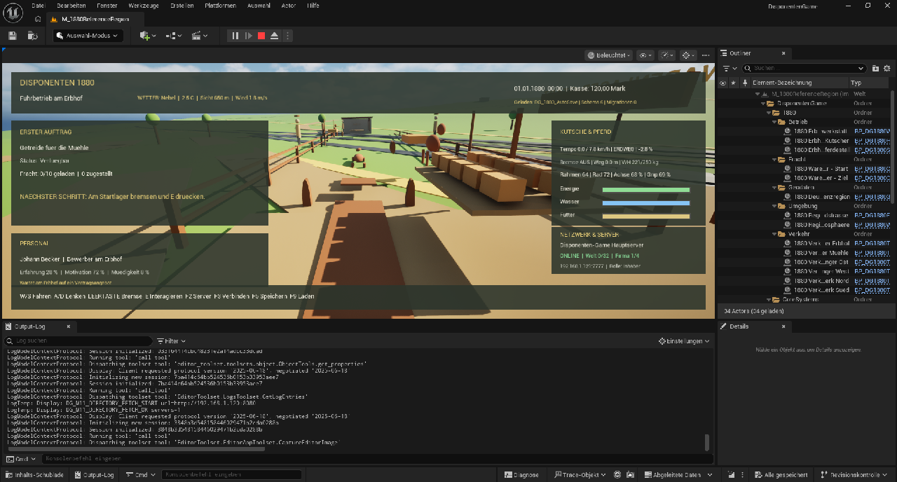 Physikalische Pferdekutsche in einer Unreal-Engine-Testlandschaft